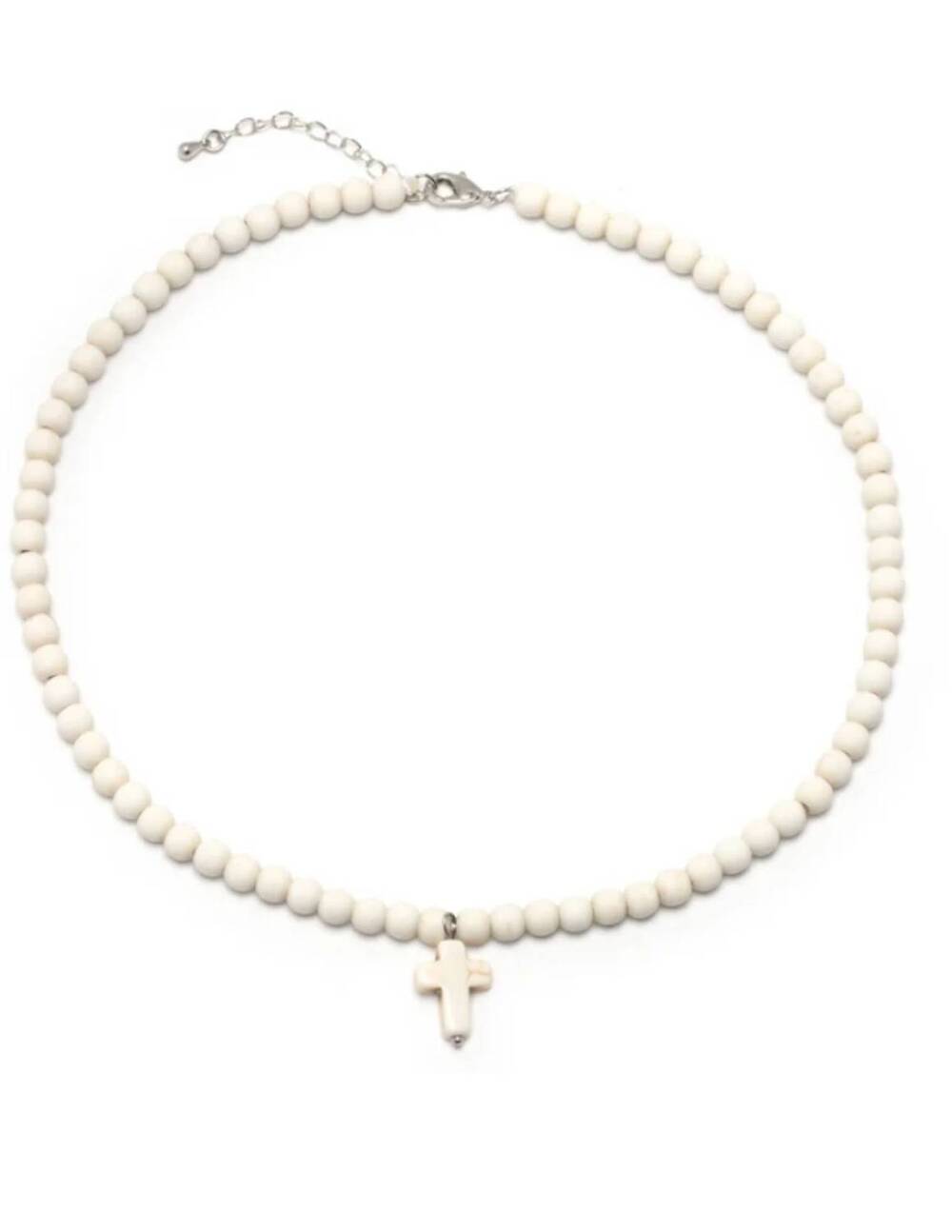 NEW LESLIE CURTIS women's beaded cross necklace in creamy
